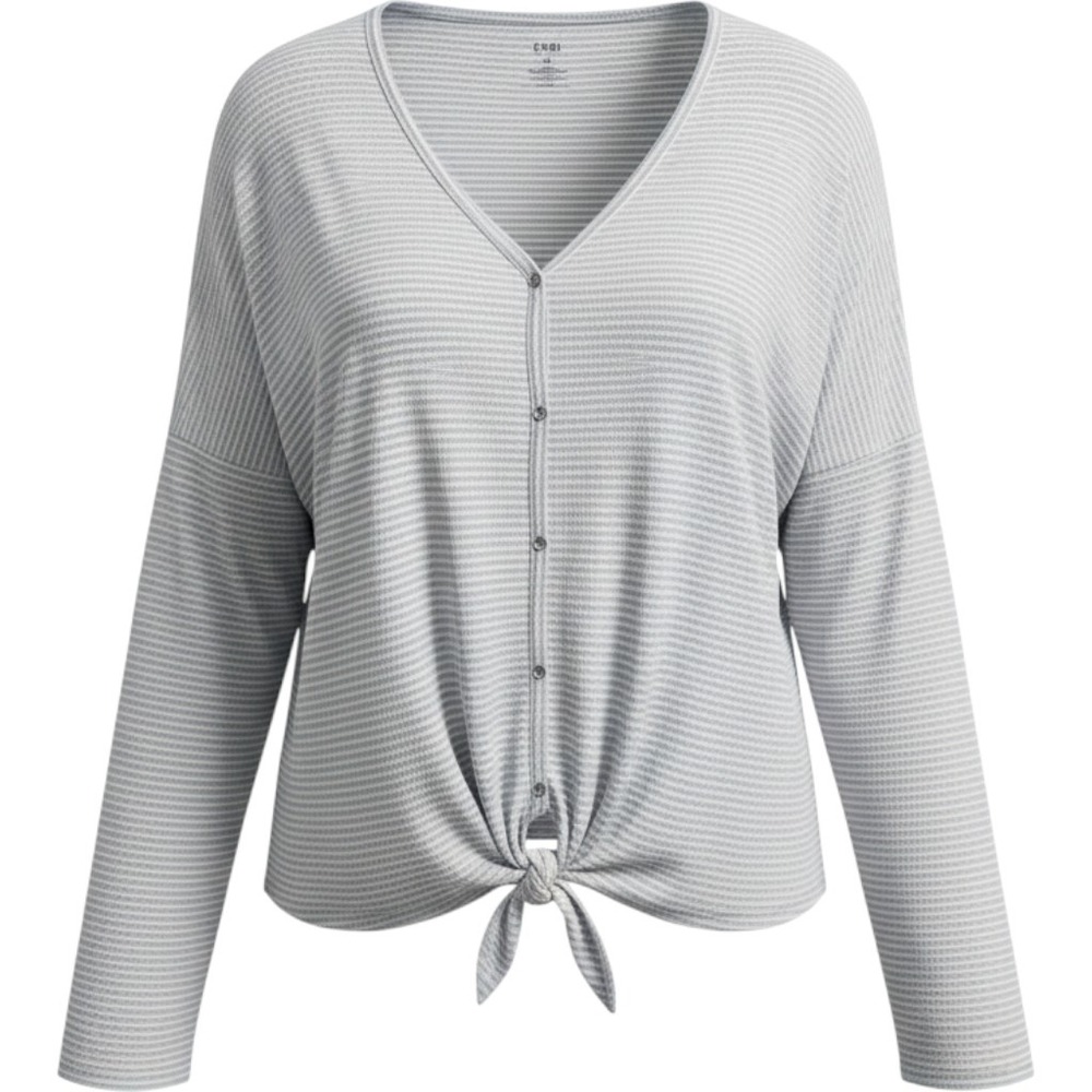 EVRI Women's Plus 3X Gray White Striped V-Neck 3/4 Sleeve Knit Top #K16